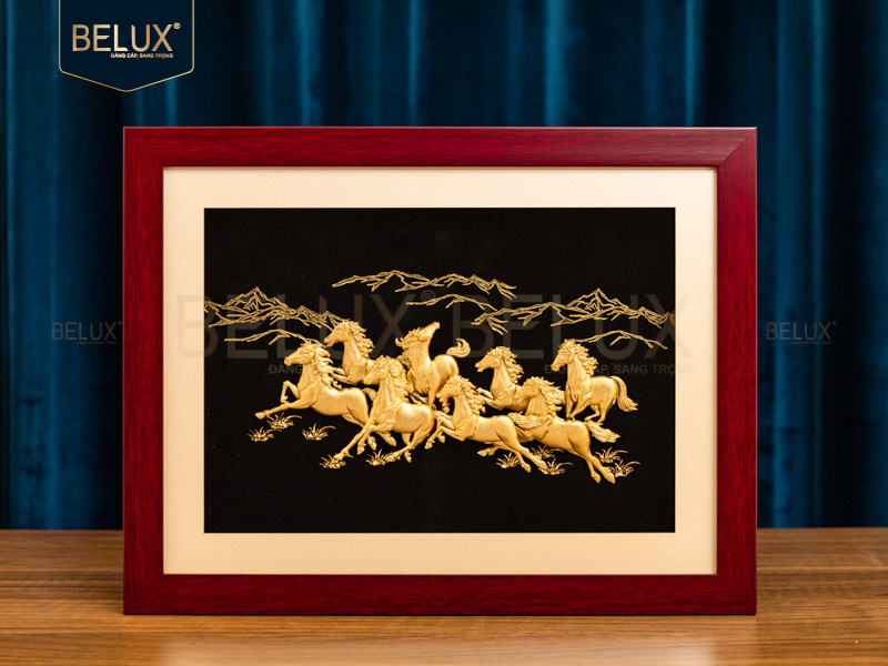 Tranh Bát Mã Dát Vàng 24k 39x30cm